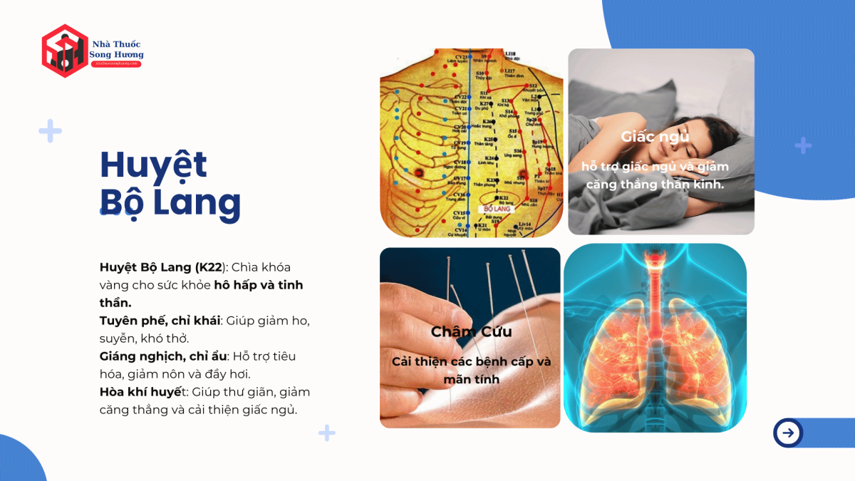 công dụng chữa bệnh của huyệt Bộ Lang: an thần, khỏe phổi