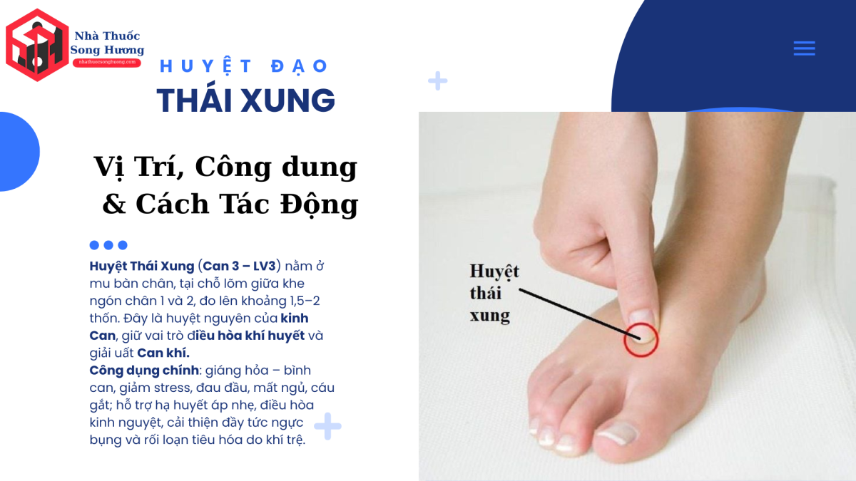 huyệt thái xung vị trí và công dụng