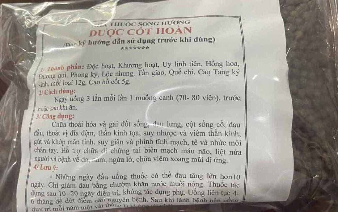 Dược Cốt Hoàn Nhà Thuốc Song Hương – hỗ trợ thoái hóa cột sống, gai đốt sống, thoát vị đĩa đệm, thần kinh tọa