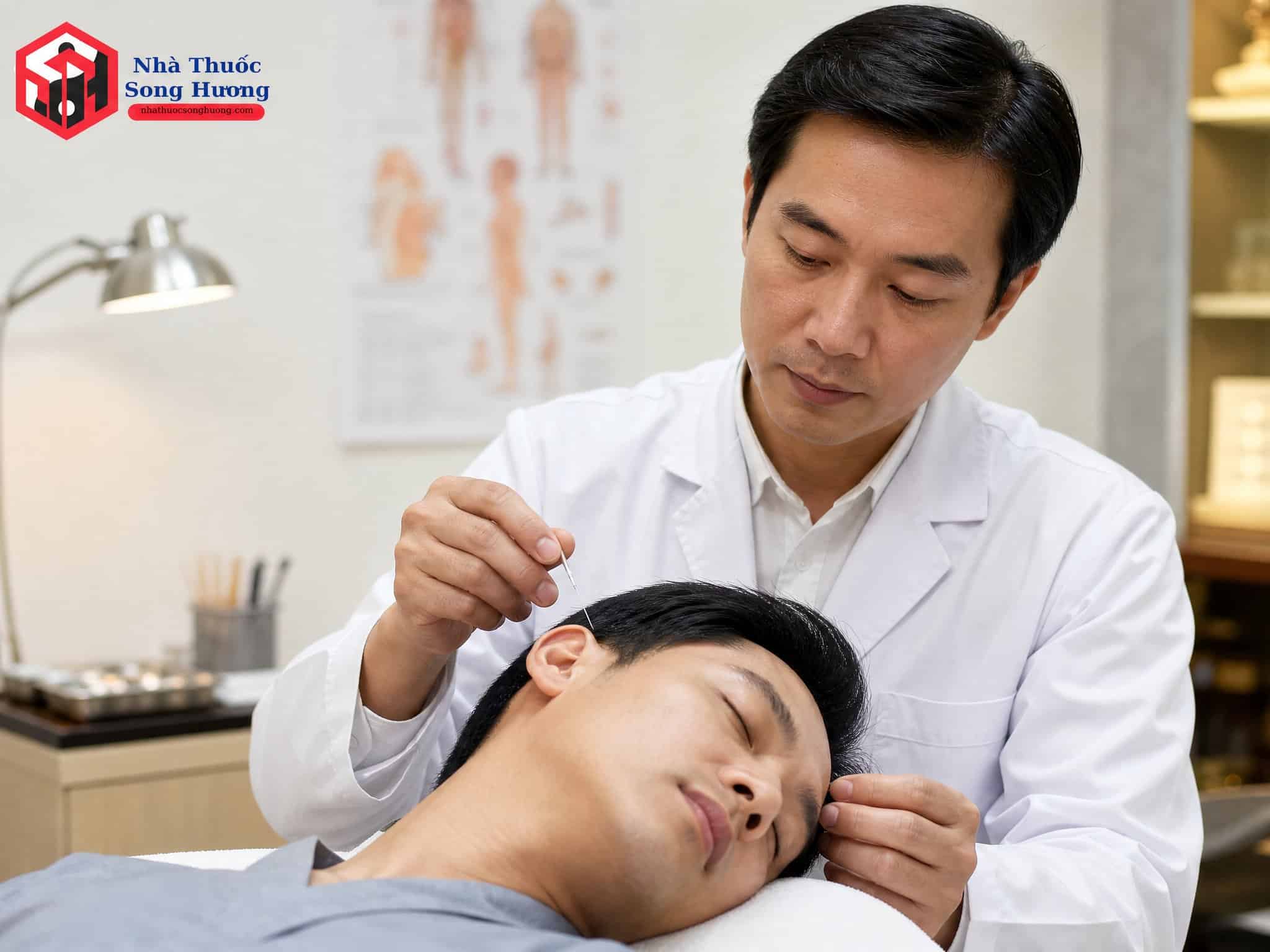 Chuyên gia Đông y đang điều trị cho bệnh nhân tại Nhà thuốc Song Hương Đà Nẵng.