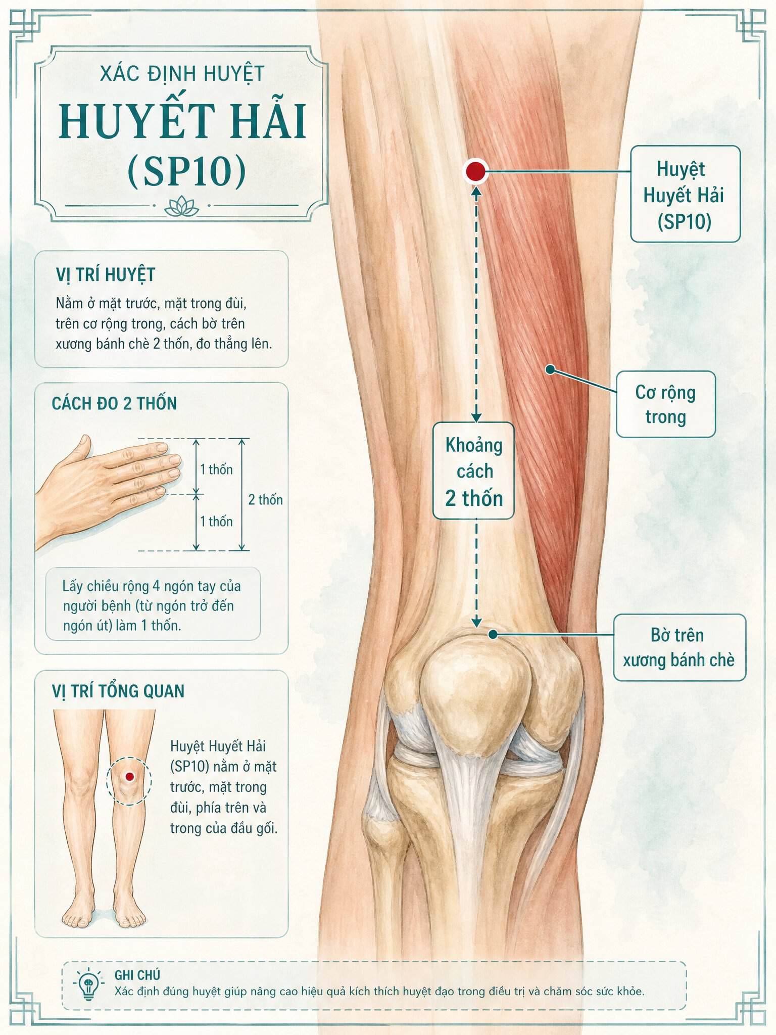 Xác định SP10 ở đâu trên đùi?