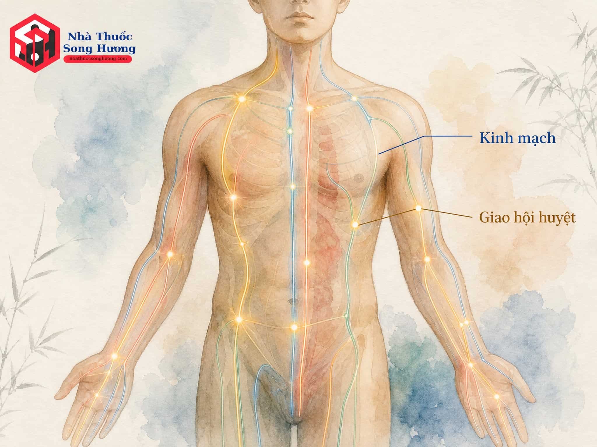 Hình ảnh huyệt Giao Hội Kỳ Kinh trong y học cổ truyền.
