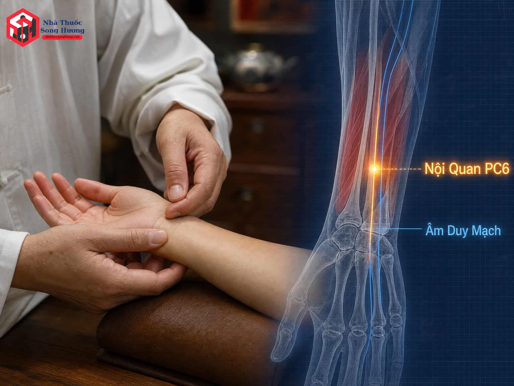 Chữa bệnh Đông y Đà Nẵng tại Nhà thuốc Song Hương, tập trung vào huyệt Giao Hội Kỳ Kinh.