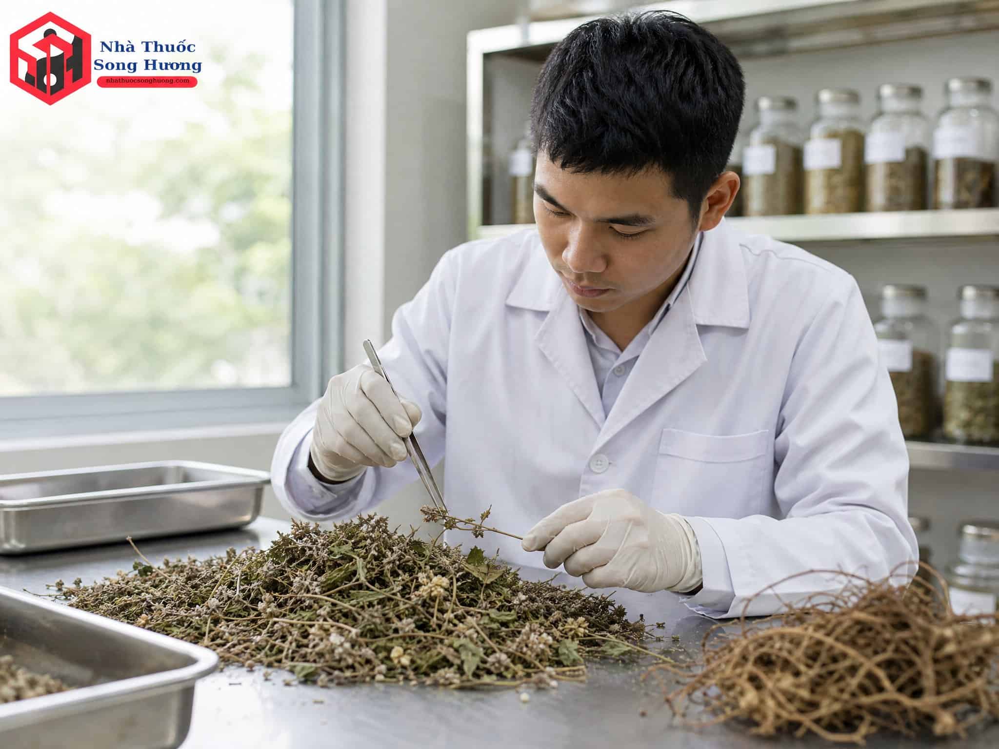 Chuyên gia Đông y nghiên cứu thảo dược tại nhà thuốc Đà Nẵng.